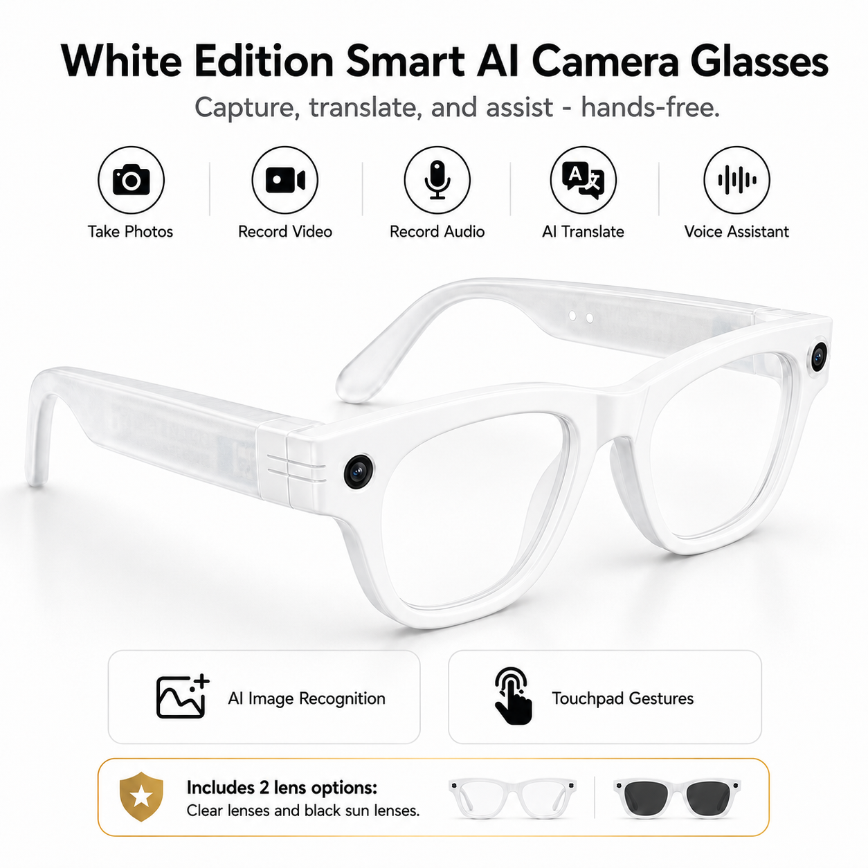 KI-Smartbrille – Kamera, Übersetzung, KI-Assistent & Audio in einem Gerät