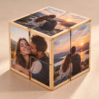 Bling Cube wooden folding photo cube with romantic sunset couple photos